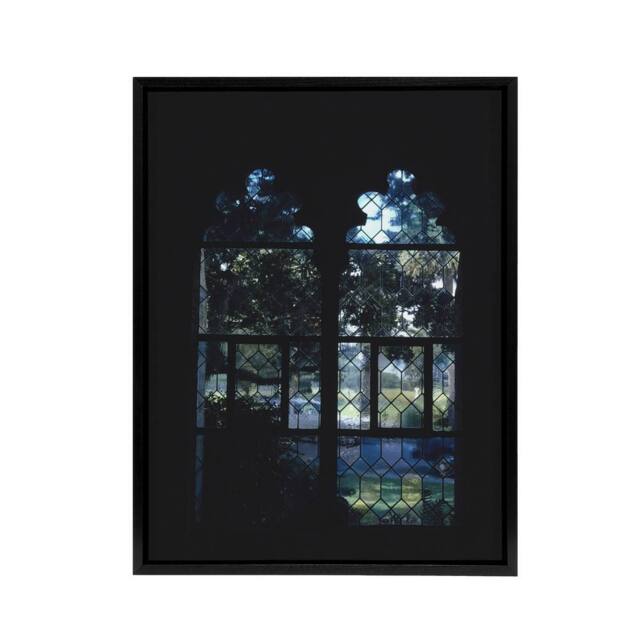 "Artery8 Cloister Hotel Vitro Stained Glass Margolies Framed Canvas Wall Art in Black - Size: W12"" x H16""" - image 1