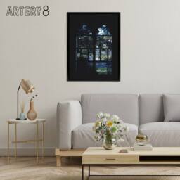 "Artery8 Cloister Hotel Vitro Stained Glass Margolies Framed Canvas Wall Art in Black - Size: W12"" x H16""" - thumbnail 3