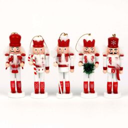 Shatchi 13cm Wooden Nutcrackers Figures Christmas Ornament 5Pcs Set Red, White