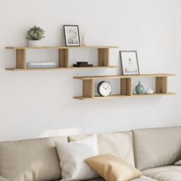 Berkfield Home Wall Shelves 2 pcs Artisan Oak 105x18x20 cm Engineered Wood in Brown - Size: 105 x 18 x 20 cm - thumbnail 3