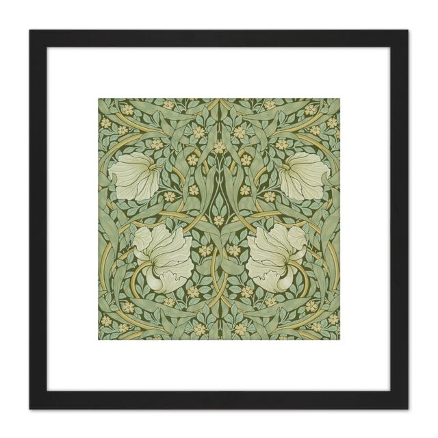 Artery8 William Morris Pimpernel Arts Craft Pattern Design 8X8 Inch Square Wooden Framed Wall Art Print Picture with Mount in Black - image 1