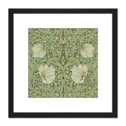 Artery8 William Morris Pimpernel Arts Craft Pattern Design 8X8 Inch Square Wooden Framed Wall Art Print Picture with Mount in Black - thumbnail 1