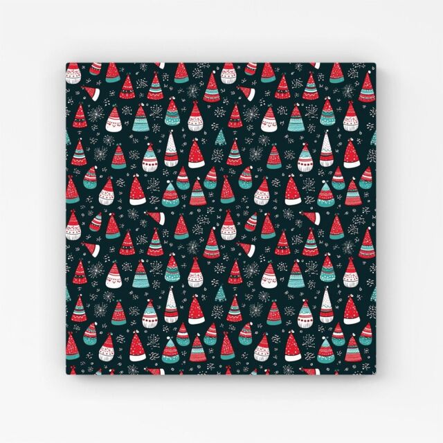 "Warren Reed - Designer Hand Drawn Cheerful Santa Hats Canvas in Red - Size: W16"" x H16""" - image 1