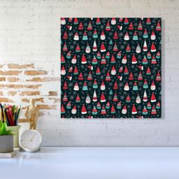"Warren Reed - Designer Hand Drawn Cheerful Santa Hats Canvas in Red - Size: W16"" x H16""" - thumbnail 2