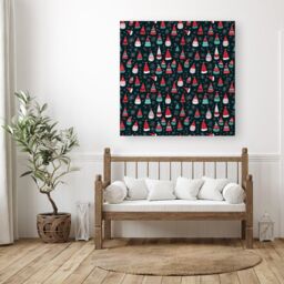 "Warren Reed - Designer Hand Drawn Cheerful Santa Hats Canvas in Red - Size: W16"" x H16""" - thumbnail 3