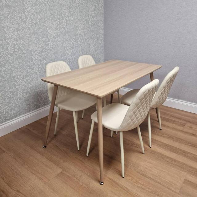 KOSY KOALA Dining Table Set with 4 Cream Faux Leather Chair Dining Room Furniture in Beige - Size: 120 cm x 70 cm - image 1