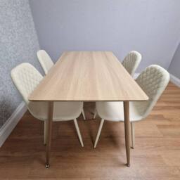 KOSY KOALA Dining Table Set with 4 Cream Faux Leather Chair Dining Room Furniture in Beige - Size: 120 cm x 70 cm - thumbnail 2