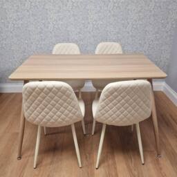 KOSY KOALA Dining Table Set with 4 Cream Faux Leather Chair Dining Room Furniture in Beige - Size: 120 cm x 70 cm - thumbnail 3