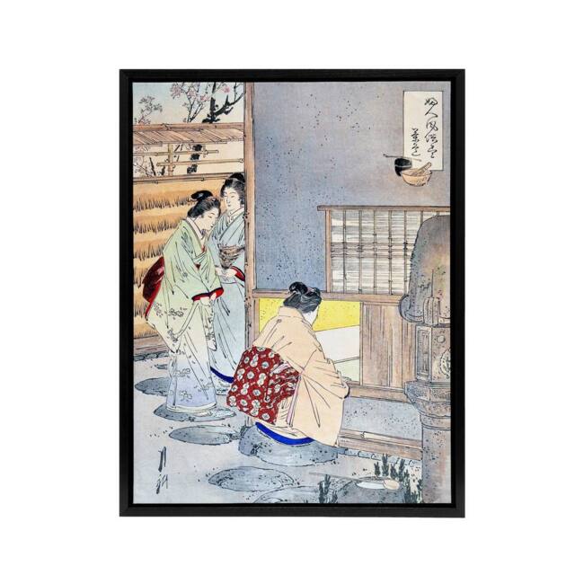 "Artery8 Women Tea Gathering at Teahouse Framed Canvas Wall Art Print Ogata Gekko in Blue - Size: W12"" x H16""" - image 1