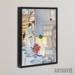 "Artery8 Women Tea Gathering at Teahouse Framed Canvas Wall Art Print Ogata Gekko in Blue - Size: W12"" x H16""" - thumbnail 2