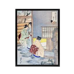 "Artery8 Women Tea Gathering at Teahouse Framed Canvas Wall Art Print Ogata Gekko in Blue - Size: W12"" x H16""" - thumbnail 1