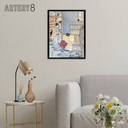 "Artery8 Women Tea Gathering at Teahouse Framed Canvas Wall Art Print Ogata Gekko in Blue - Size: W12"" x H16""" - thumbnail 3