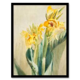 Artery8 Hannah Borger Overbeck Framed Wall Art Yellow Canna Lily Flowers in Beige - Size: A4 - thumbnail 1