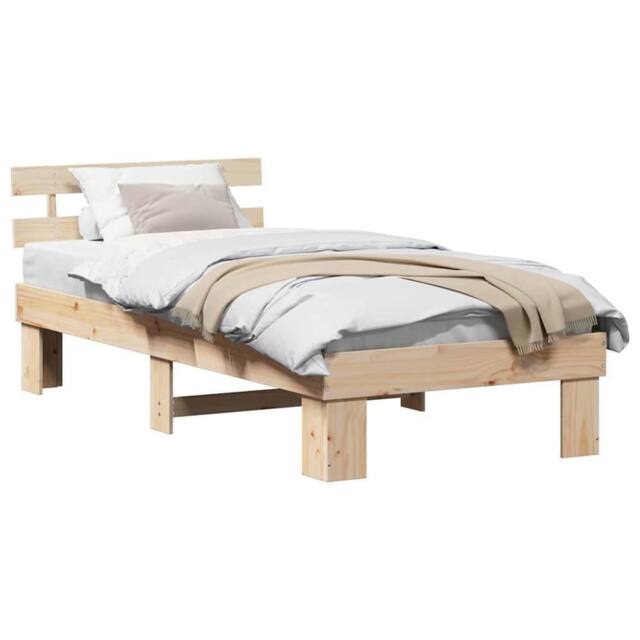 Berkfield Home Traditional Bed Frame with Headboard 100x200 cm Solid Wood Pine in Beige - image 1