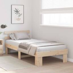 Berkfield Home Traditional Bed Frame with Headboard 100x200 cm Solid Wood Pine in Beige - thumbnail 4