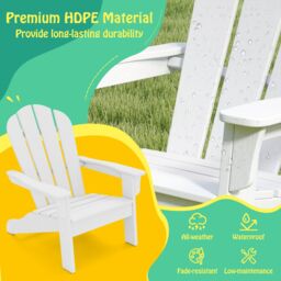 Gymax Adirondack Chair All-Weather HDPE Toddler Lawn Chair For 3-8 Years in White - thumbnail 6
