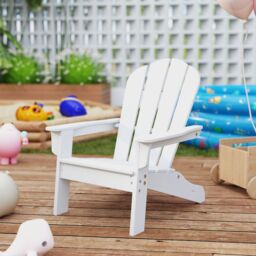 Gymax Adirondack Chair All-Weather HDPE Toddler Lawn Chair For 3-8 Years in White - thumbnail 3