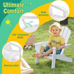 Gymax Adirondack Chair All-Weather HDPE Toddler Lawn Chair For 3-8 Years in White - thumbnail 5