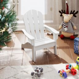Gymax Adirondack Chair All-Weather HDPE Toddler Lawn Chair For 3-8 Years in White - thumbnail 7
