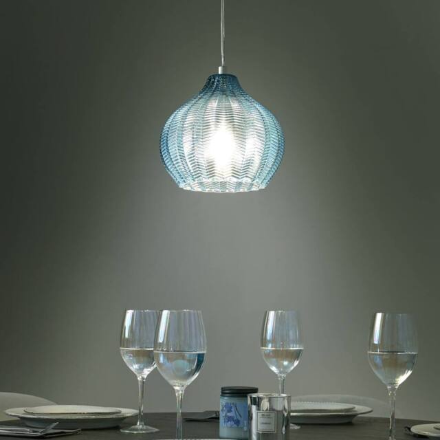 Wyld and Coco Pendant Lamp - Blue Glass Bell Shade Retro Hanging Light - image 1
