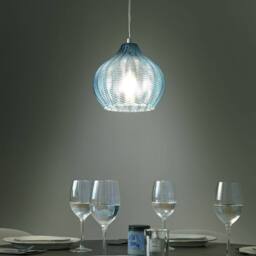Wyld and Coco Pendant Lamp - Blue Glass Bell Shade Retro Hanging Light - thumbnail 1