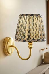 ValueLights Binky Pair of Rechargeable Gold Wall Lights with Floral Pleated Shades in Mid Blue - thumbnail 2