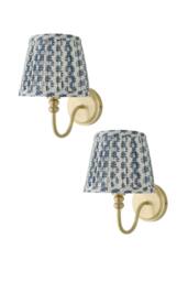 ValueLights Binky Pair of Rechargeable Gold Wall Lights with Floral Pleated Shades in Mid Blue - thumbnail 1