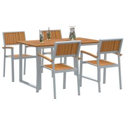 Berkfield Home Garden Dining Set Set of 5 Grey Steel Durable Dining Set - thumbnail 3