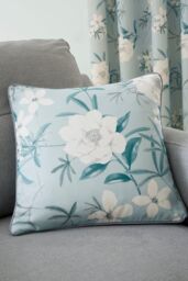 Dreams & Drapes 'Eve' Filled 100% Cotton Cushion With Modern Floral Print in Duck Egg Blue - Size: 43 cm x 43 cm - thumbnail 1