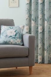 Dreams & Drapes 'Eve' Filled 100% Cotton Cushion With Modern Floral Print in Duck Egg Blue - Size: 43 cm x 43 cm - thumbnail 3