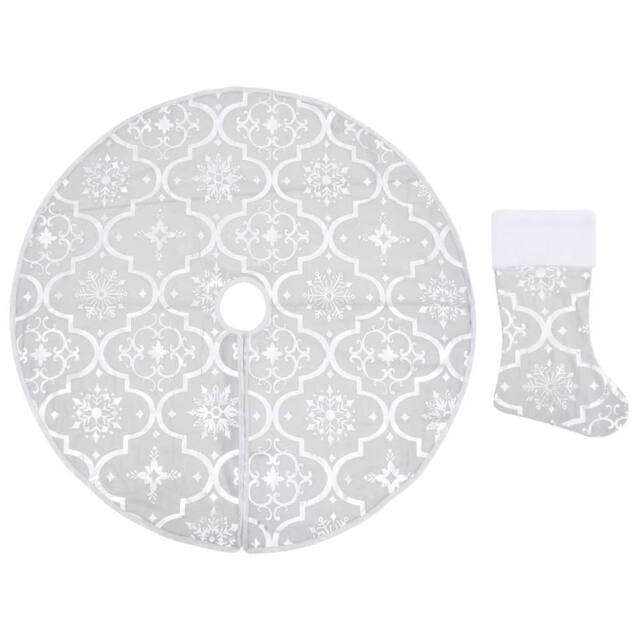 Berkfield Home Luxury Christmas Tree Skirt with Sock White 122 cm Fabric in Light Grey - image 1
