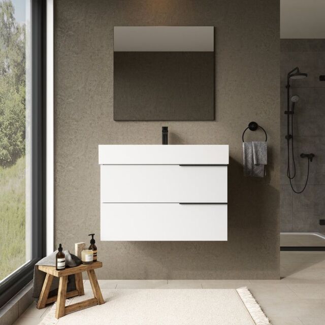 Banyetti Celtic 800mm Wall Hung Bathroom Vanity Unit with Veneto 1 Tap Hole Basin - Gloss White - image 1