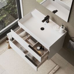 Banyetti Celtic 800mm Wall Hung Bathroom Vanity Unit with Veneto 1 Tap Hole Basin - Gloss White - thumbnail 8