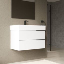 Banyetti Celtic 800mm Wall Hung Bathroom Vanity Unit with Veneto 1 Tap Hole Basin - Gloss White - thumbnail 3