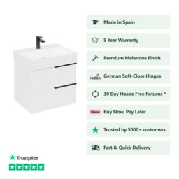 Banyetti Celtic 800mm Wall Hung Bathroom Vanity Unit with Veneto 1 Tap Hole Basin - Gloss White - thumbnail 2