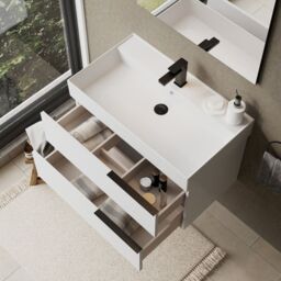 Banyetti Celtic 800mm Wall Hung Bathroom Vanity Unit with Veneto 1 Tap Hole Basin - Gloss White - thumbnail 4