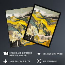 "Artery8 Cleveland Way North Yorkshire Moors Painting Ochre Framed Art Print in Yellow - Size: W12"" x H16""" - thumbnail 2