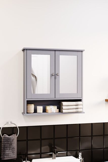 Home Discount Bath Vida Priano 2 Door Mirrored Wall Cabinet With Shelf Storage Bathroom Furniture 580 x 560 x 130 mm in Dark Grey - image 1