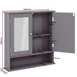 Home Discount Bath Vida Priano 2 Door Mirrored Wall Cabinet With Shelf Storage Bathroom Furniture 580 x 560 x 130 mm in Dark Grey - thumbnail 2