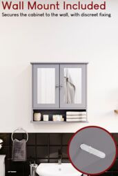 Home Discount Bath Vida Priano 2 Door Mirrored Wall Cabinet With Shelf Storage Bathroom Furniture 580 x 560 x 130 mm in Dark Grey - thumbnail 5