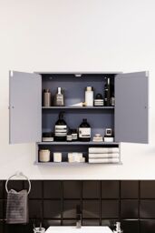 Home Discount Bath Vida Priano 2 Door Mirrored Wall Cabinet With Shelf Storage Bathroom Furniture 580 x 560 x 130 mm in Dark Grey - thumbnail 4