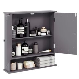 Home Discount Bath Vida Priano 2 Door Mirrored Wall Cabinet With Shelf Storage Bathroom Furniture 580 x 560 x 130 mm in Dark Grey - thumbnail 6