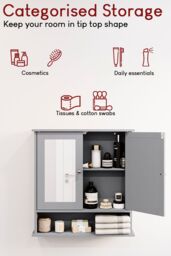Home Discount Bath Vida Priano 2 Door Mirrored Wall Cabinet With Shelf Storage Bathroom Furniture 580 x 560 x 130 mm in Dark Grey - thumbnail 3