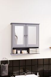 Home Discount Bath Vida Priano 2 Door Mirrored Wall Cabinet With Shelf Storage Bathroom Furniture 580 x 560 x 130 mm in Dark Grey