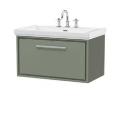 Balterley Bathroom Wall Hung Single Drawer Vanity, Fireclay Basin, Green, 800mm in Green