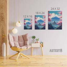 "Artery8 Japanese Temple in Mount Fuji Lake Landscape Canvas Wall Art Print in Pink - Size: W18"" x H24""" - thumbnail 4