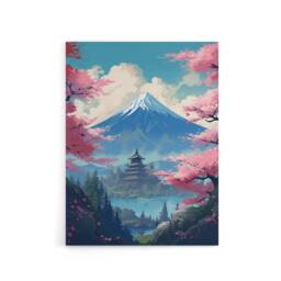 "Artery8 Japanese Temple in Mount Fuji Lake Landscape Canvas Wall Art Print in Pink - Size: W18"" x H24""" - thumbnail 1