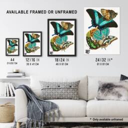 Artery8 Colourful Butterflies Vintage Framed Wall Art Print Eugene Seguy - Size: A4 - thumbnail 3