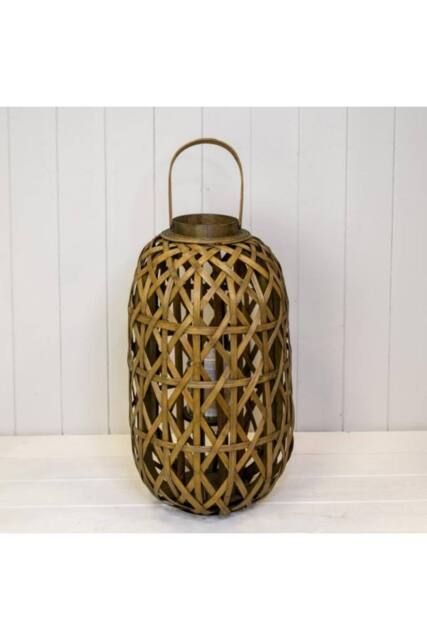 KDMD Small Oval Bamboo Lantern with Glass Insert in Brown - image 1