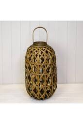 KDMD Small Oval Bamboo Lantern with Glass Insert in Brown